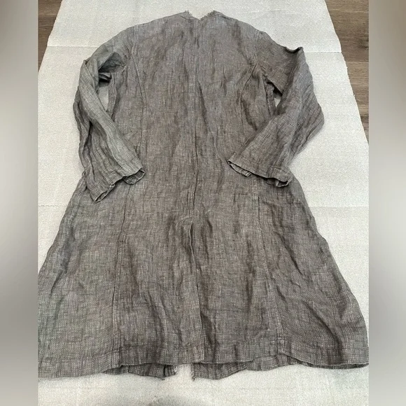 [M]Eileen Fisher Dark Gray Irish Linen LS Fringe Button Duster Cardigan Jacket - Picture 10 of 11
